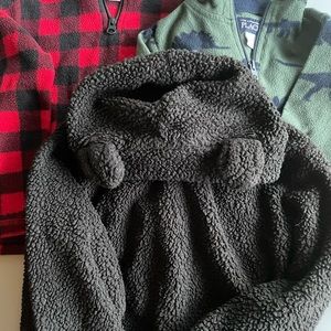 GUC Toddler Fleece Pullovers: Red Plaid, DinoSaurs + Bear Hoodie sz 4T
